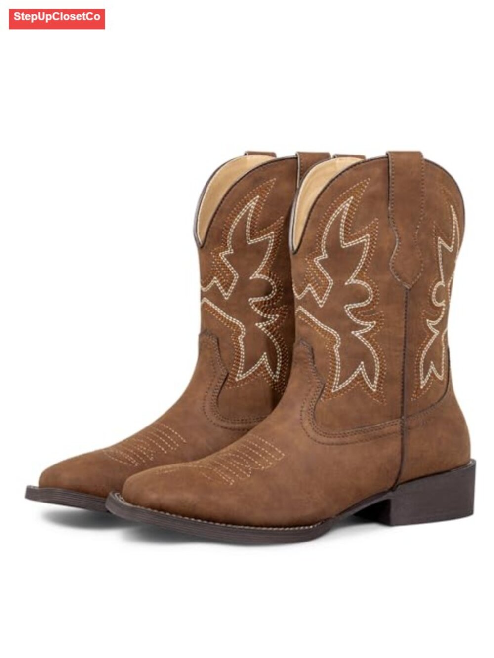 Women's Short Square Toe Cowboy Boots Embroidered Western Booties